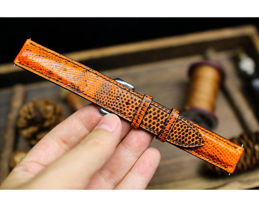 Orange Black Lizard Leather Watch Strap 24mm 22mm 21mm 20mm Handmade Leather Lizard Watch Band Lizard Leather Watch Strap 18mm 16mm 14mm