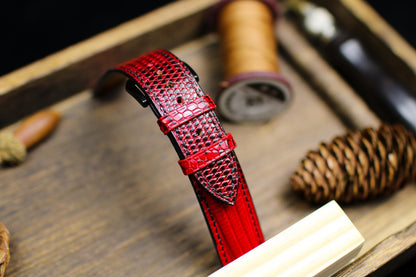 Red Black Lizard Leather Watch Strap 24mm 22mm 20mm Handmade Leather Red Patina Lizard Watch Band Lizard Leather Watch Strap 18mm 16mm 14mm
