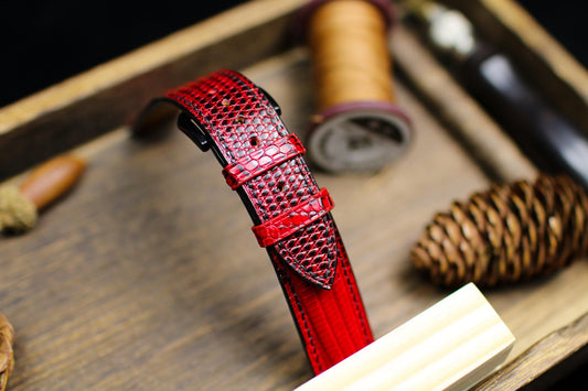 Red Black Lizard Leather Watch Strap 24mm 22mm 20mm Handmade Leather Red Patina Lizard Watch Band Lizard Leather Watch Strap 18mm 16mm 14mm