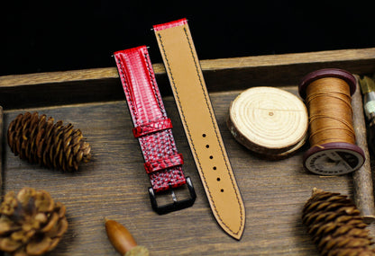 Red Black Lizard Leather Watch Strap 24mm 22mm 20mm Handmade Leather Red Patina Lizard Watch Band Lizard Leather Watch Strap 18mm 16mm 14mm