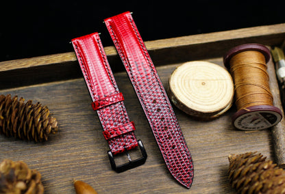 Red Black Lizard Leather Watch Strap 24mm 22mm 20mm Handmade Leather Red Patina Lizard Watch Band Lizard Leather Watch Strap 18mm 16mm 14mm