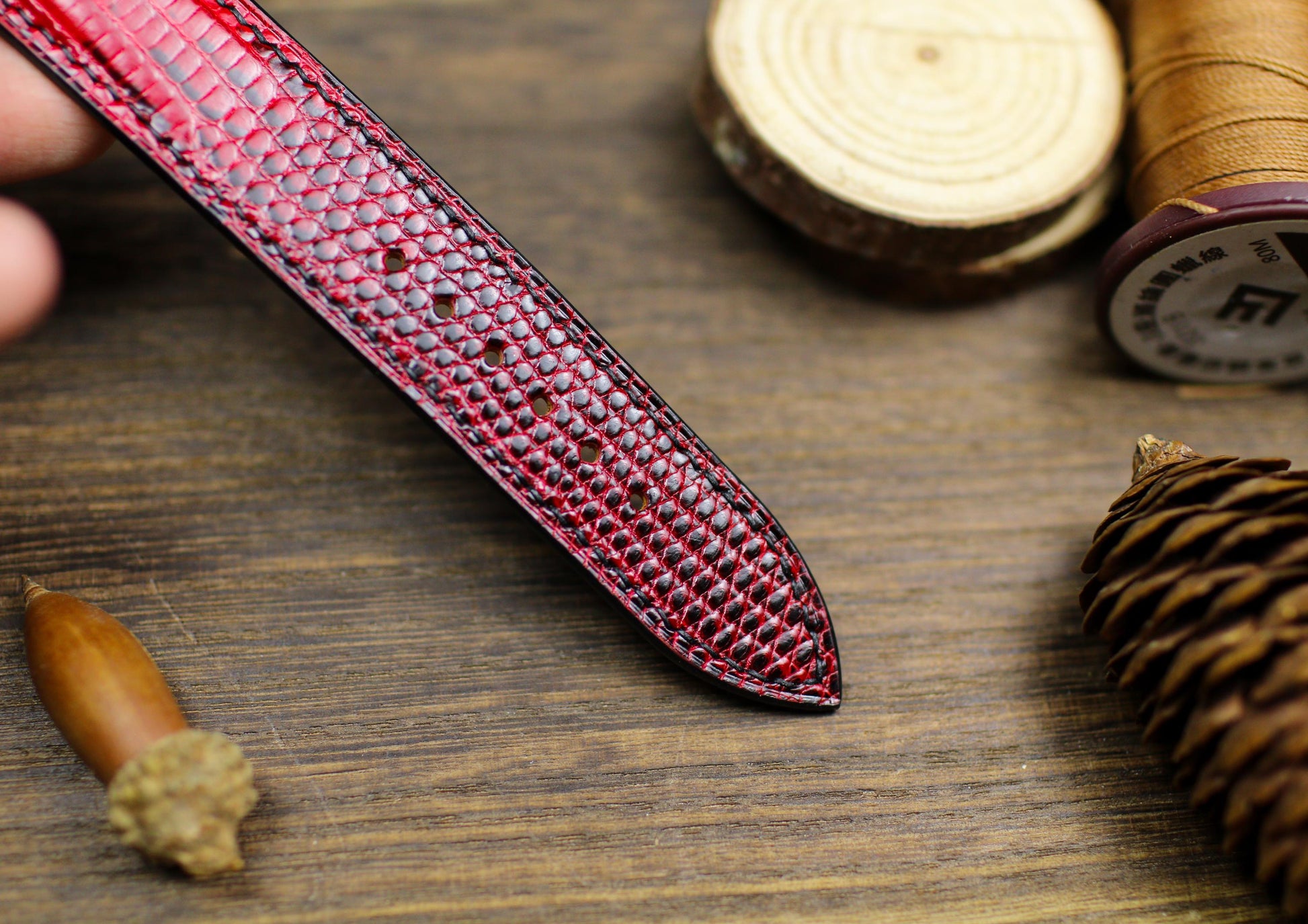 Red Black Lizard Leather Watch Strap 24mm 22mm 20mm Handmade Leather Red Patina Lizard Watch Band Lizard Leather Watch Strap 18mm 16mm 14mm
