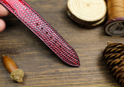 Red Black Lizard Leather Watch Strap 24mm 22mm 20mm Handmade Leather Red Patina Lizard Watch Band Lizard Leather Watch Strap 18mm 16mm 14mm