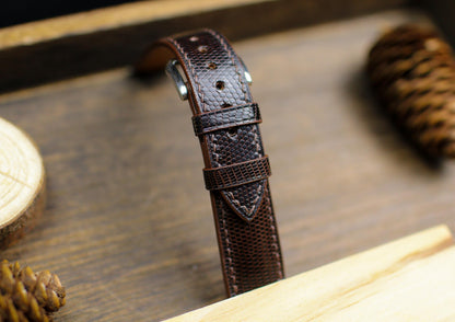 Dark Brown Lizard Leather Watch Strap 24mm 22mm 21mm 20mm Handmade Brown Leather Lizard Watch Band Lizard Leather Watch Strap 18mm 16mm 14mm