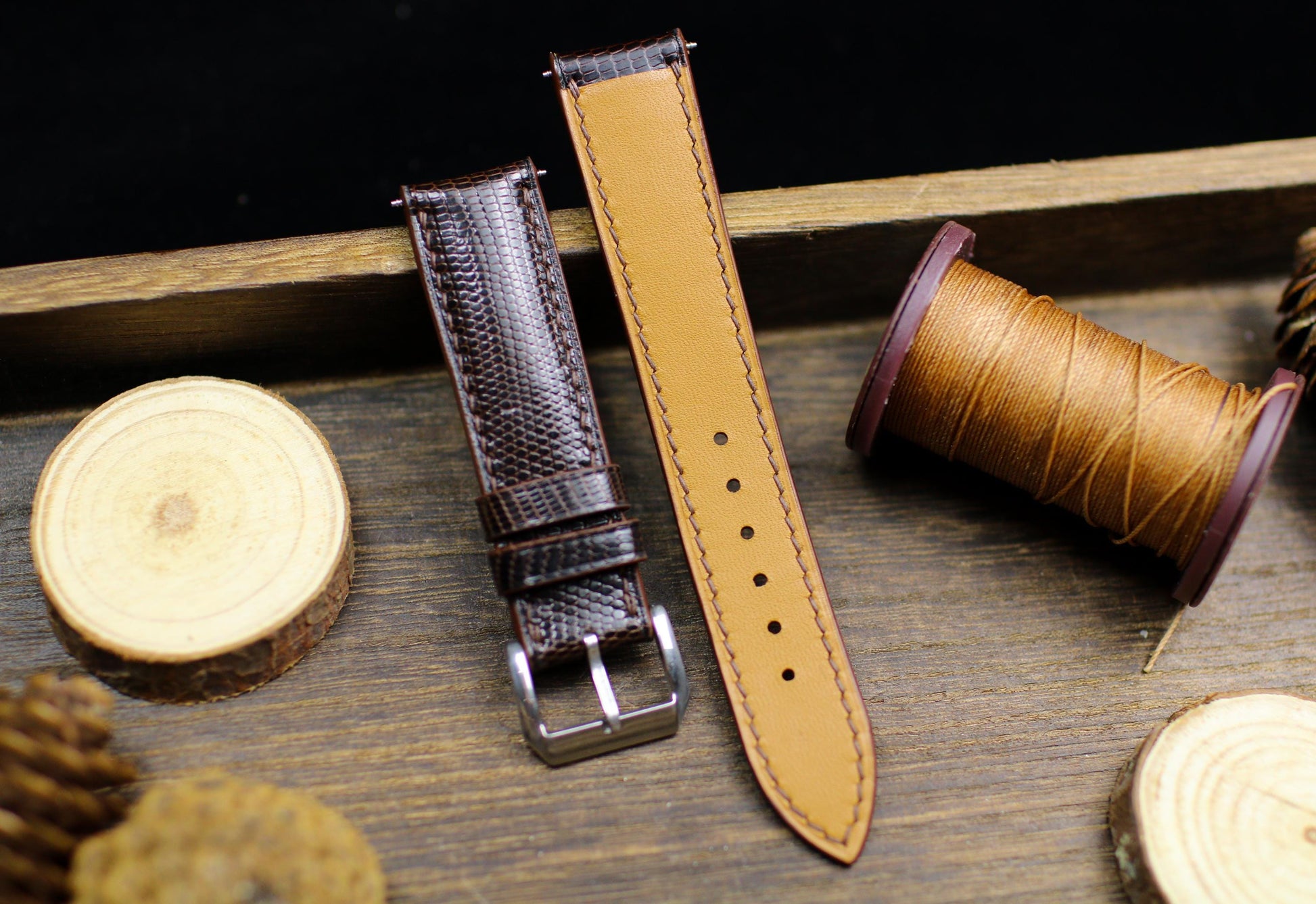 Dark Brown Lizard Leather Watch Strap 24mm 22mm 21mm 20mm Handmade Brown Leather Lizard Watch Band Lizard Leather Watch Strap 18mm 16mm 14mm