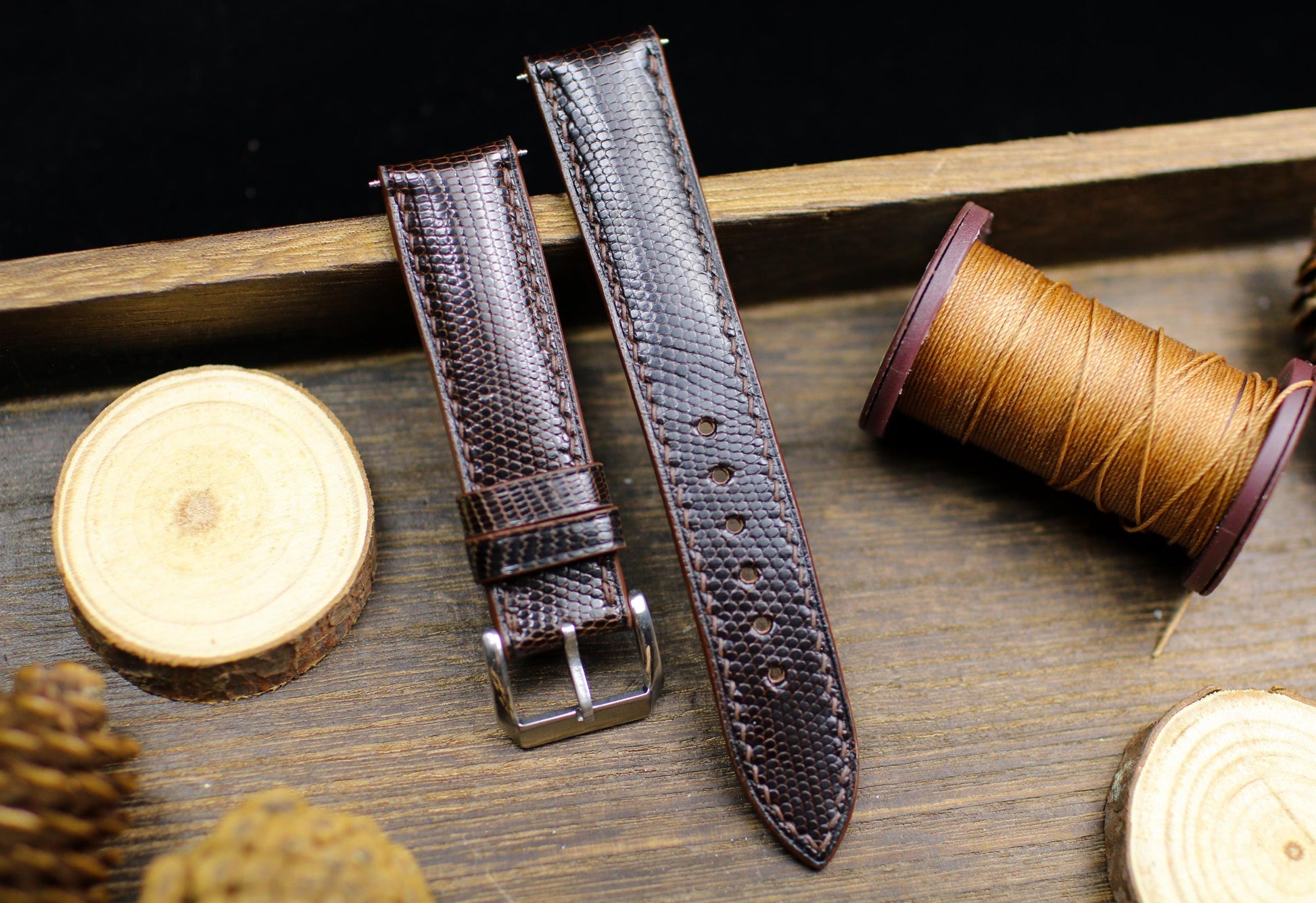 Dark Brown Lizard Leather Watch Strap 24mm 22mm 21mm 20mm Handmade Brown Leather Lizard Watch Band Lizard Leather Watch Strap 18mm 16mm 14mm