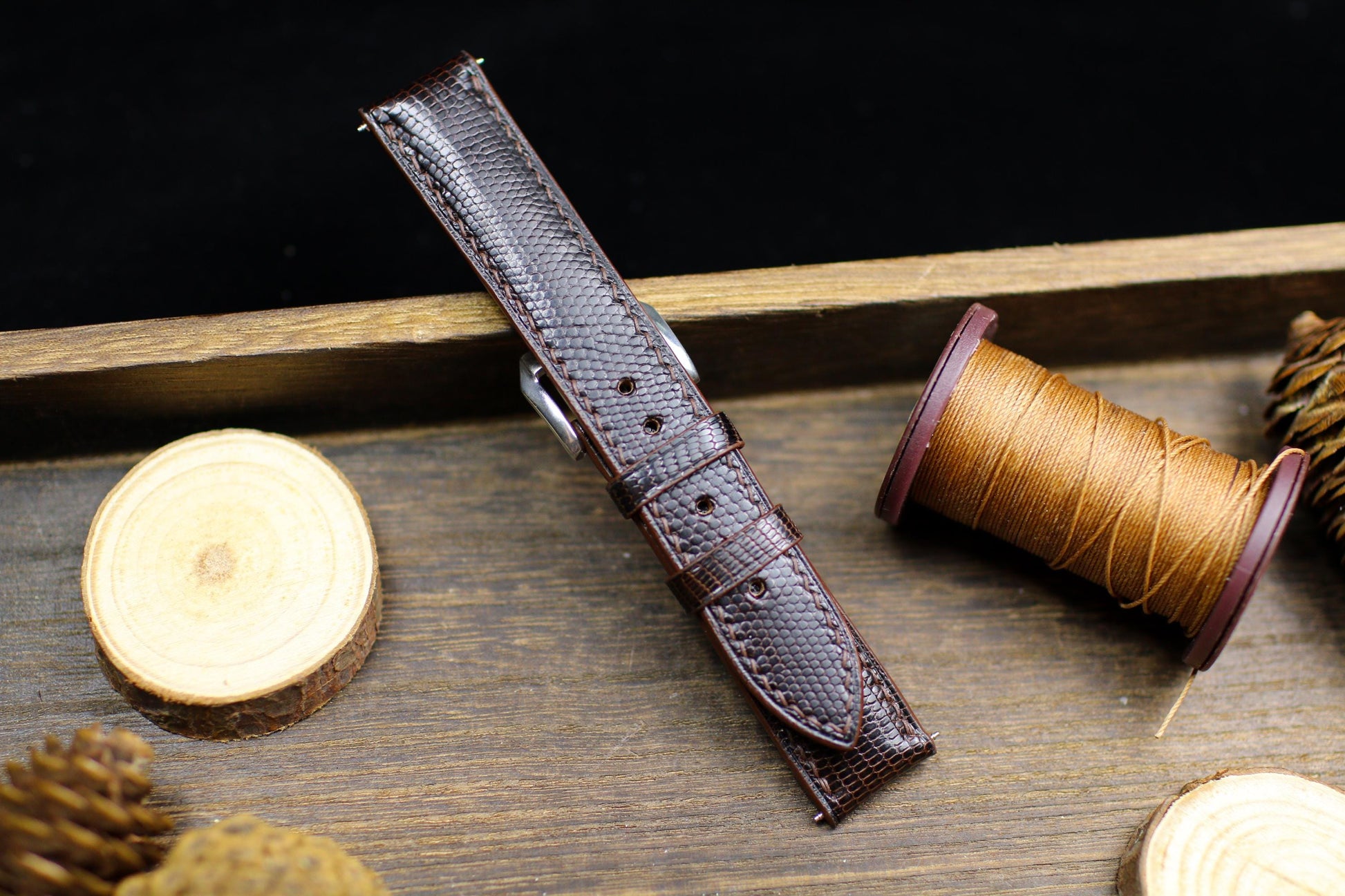 Dark Brown Lizard Leather Watch Strap 24mm 22mm 21mm 20mm Handmade Brown Leather Lizard Watch Band Lizard Leather Watch Strap 18mm 16mm 14mm