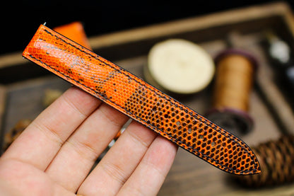 Orange Black Lizard Leather Watch Strap 24mm 22mm 21mm 20mm Handmade Leather Lizard Watch Band Lizard Leather Watch Strap 18mm 16mm 14mm