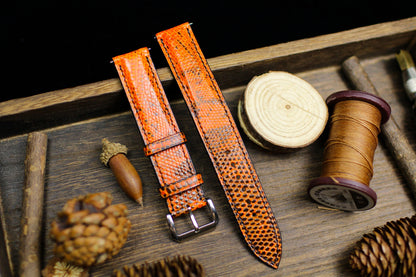 Orange Black Lizard Leather Watch Strap 24mm 22mm 21mm 20mm Handmade Leather Lizard Watch Band Lizard Leather Watch Strap 18mm 16mm 14mm