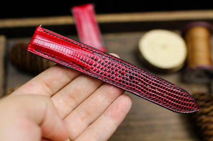 Red Black Lizard Leather Watch Strap 24mm 22mm 20mm Handmade Leather Red Patina Lizard Watch Band Lizard Leather Watch Strap 18mm 16mm 14mm