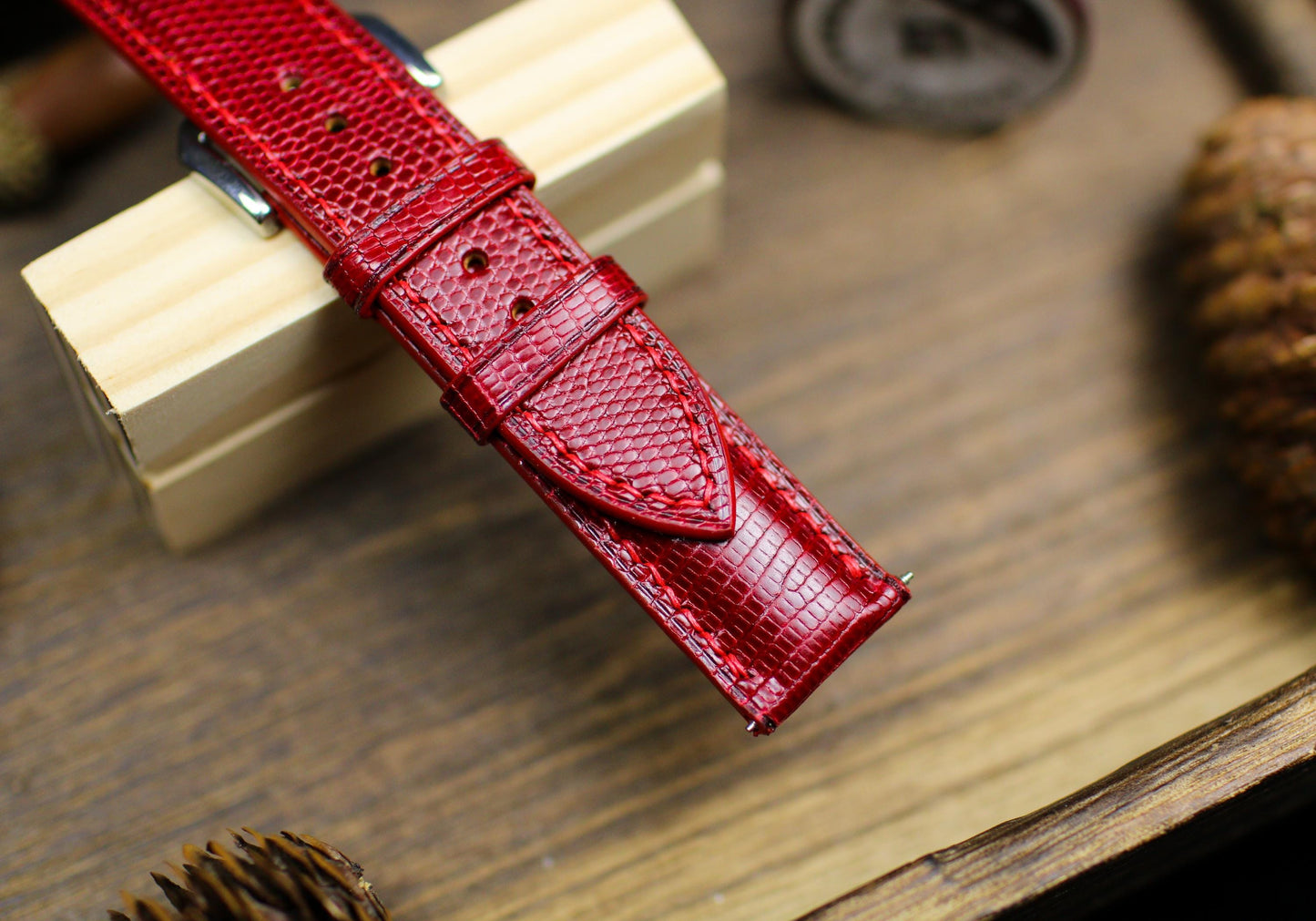 Dark Red Oxblood Lizard Leather Watch Strap 24mm 22mm 21mm 20mm Handmade Cherry Red Leather Watch Band Lizard Leather 18mm 16mm 14mm