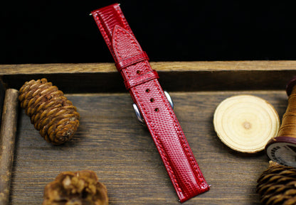 Dark Red Oxblood Lizard Leather Watch Strap 24mm 22mm 21mm 20mm Handmade Cherry Red Leather Watch Band Lizard Leather 18mm 16mm 14mm