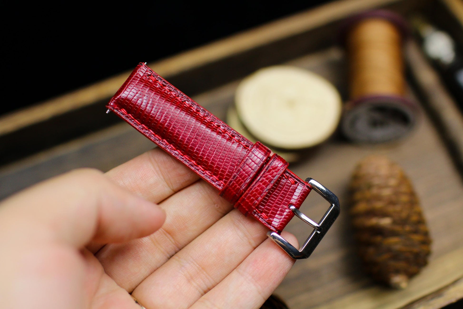 Dark Red Oxblood Lizard Leather Watch Strap 24mm 22mm 21mm 20mm Handmade Cherry Red Leather Watch Band Lizard Leather 18mm 16mm 14mm