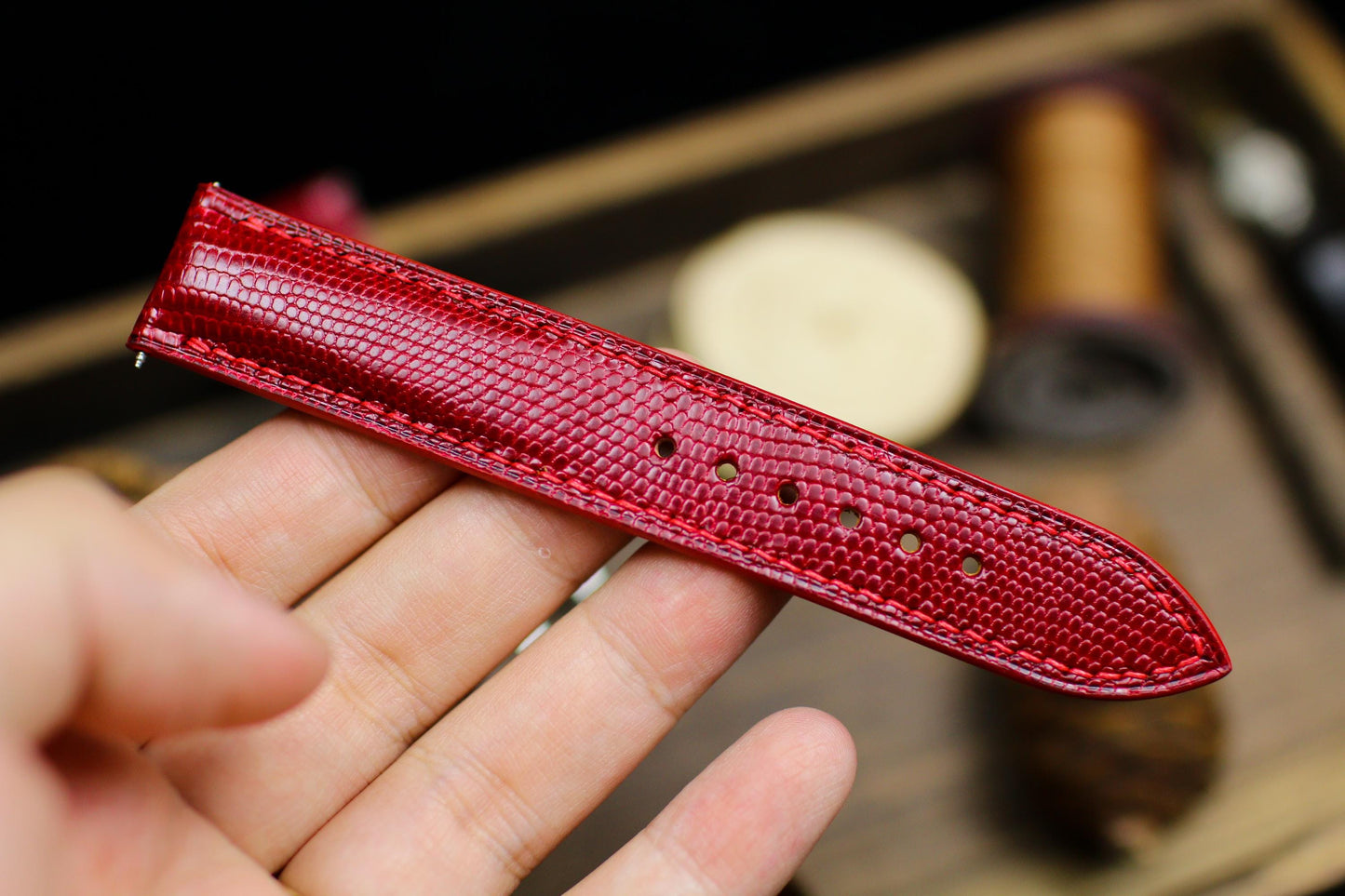 Dark Red Oxblood Lizard Leather Watch Strap 24mm 22mm 21mm 20mm Handmade Cherry Red Leather Watch Band Lizard Leather 18mm 16mm 14mm