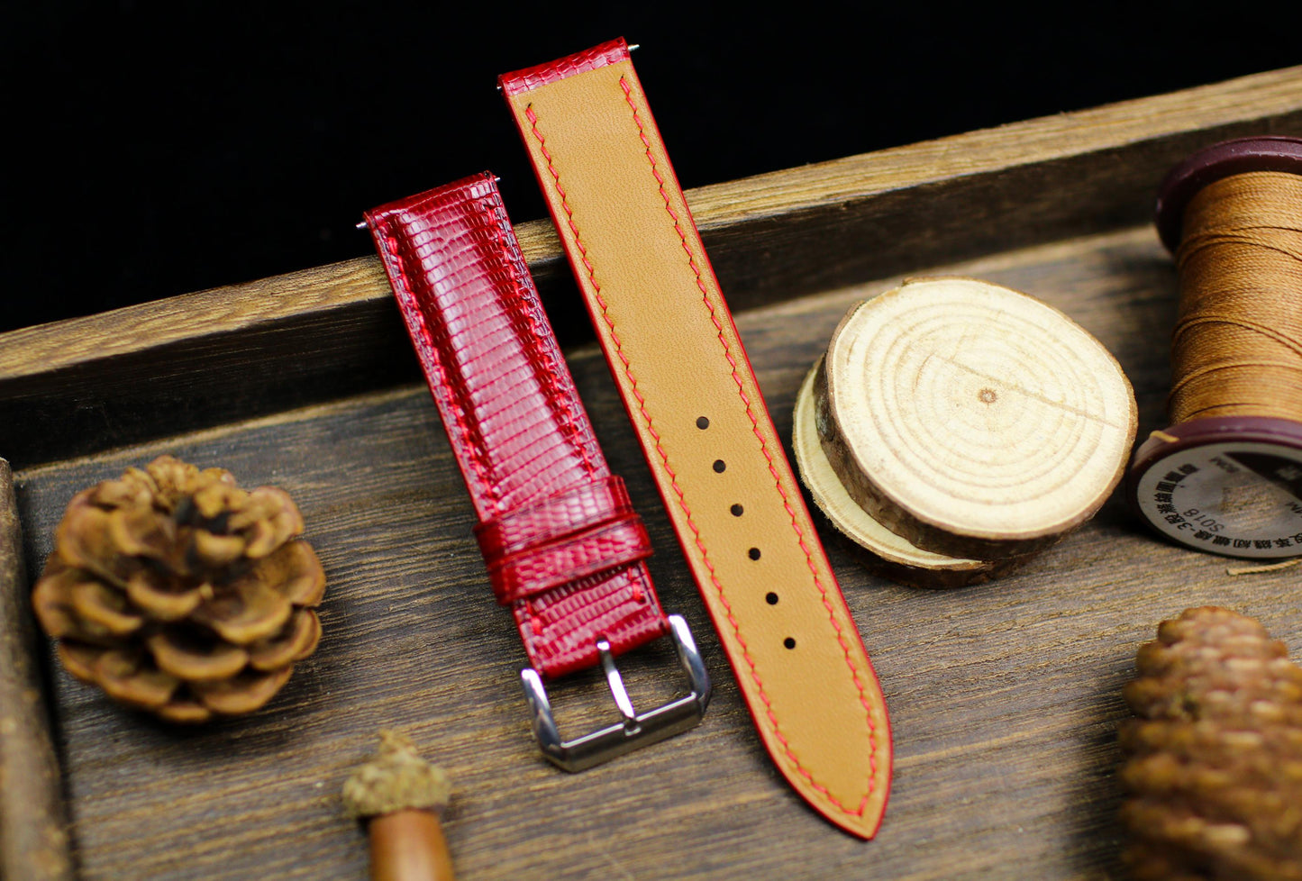 Dark Red Oxblood Lizard Leather Watch Strap 24mm 22mm 21mm 20mm Handmade Cherry Red Leather Watch Band Lizard Leather 18mm 16mm 14mm