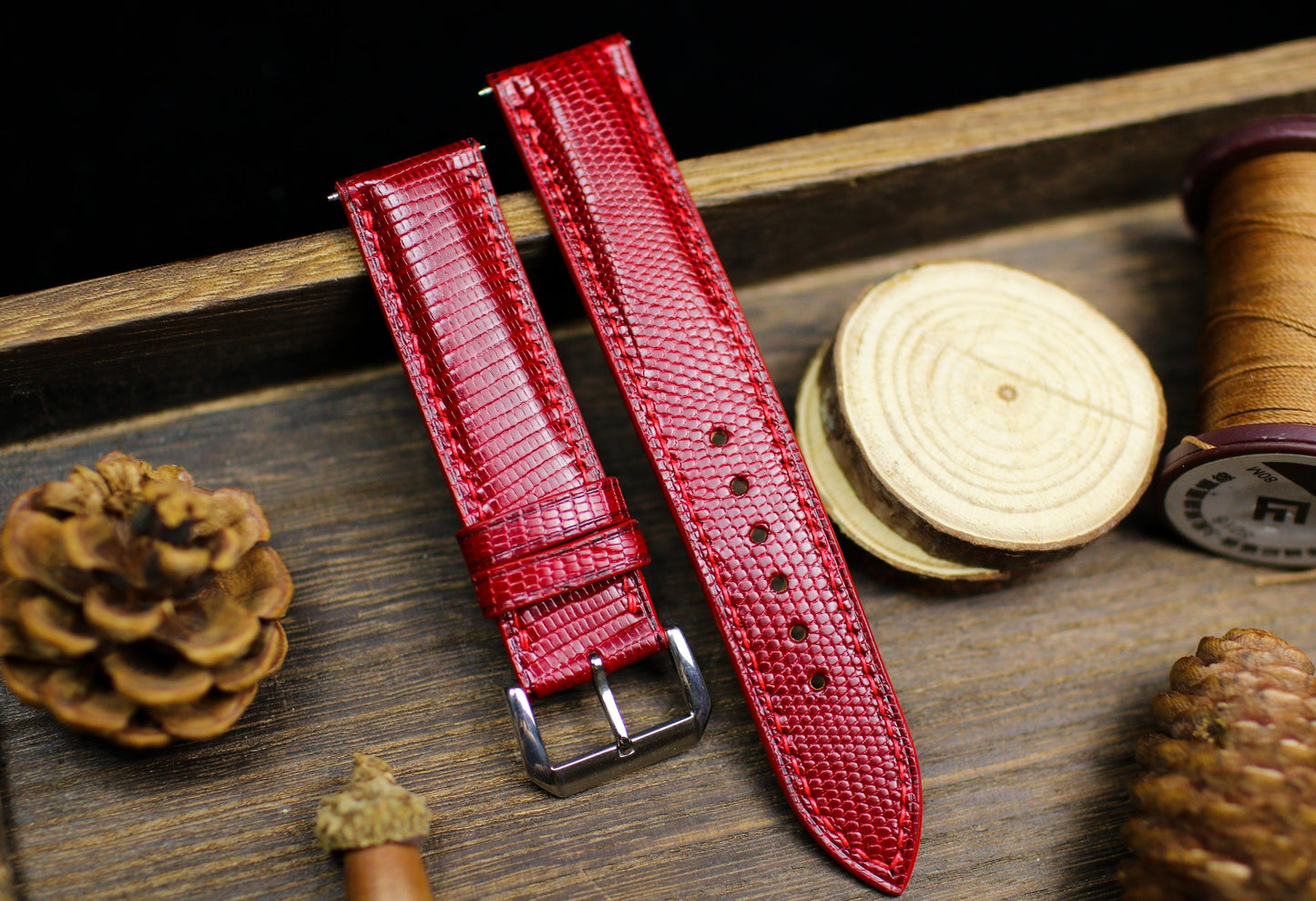 Dark Red Oxblood Lizard Leather Watch Strap 24mm 22mm 21mm 20mm Handmade Cherry Red Leather Watch Band Lizard Leather 18mm 16mm 14mm