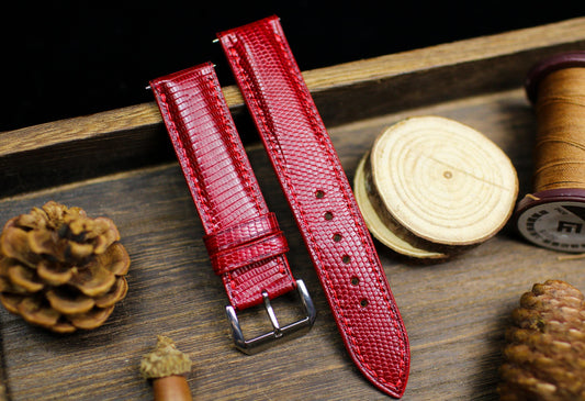 Dark Red Oxblood Lizard Leather Watch Strap 24mm 22mm 21mm 20mm Handmade Cherry Red Leather Watch Band Lizard Leather 18mm 16mm 14mm