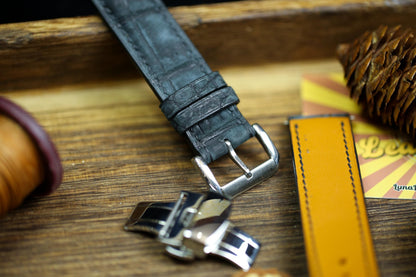 Waxy Black Alligator Leather Watch Strap 24mm 22mm 21mm 20mm Waxy Leather Watch Band Deployant Clasp Grey Alligator Leather 18mm 16mm 14mm