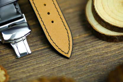 Black Shell Cordovan Leather Watch Strap 24mm 22mm 21mm 20mm Shining Leather Band Deployant Clasp Shell Cordovan Leather 18mm 16mm 14mm