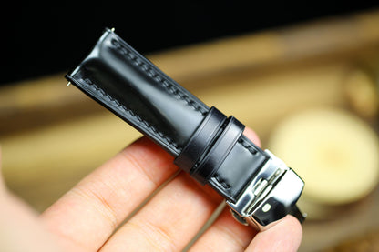 Black Shell Cordovan Leather Watch Strap 24mm 22mm 21mm 20mm Leather Watch Band Deployant Clasp Shell Cordovan Leather 18mm 16mm 14mm