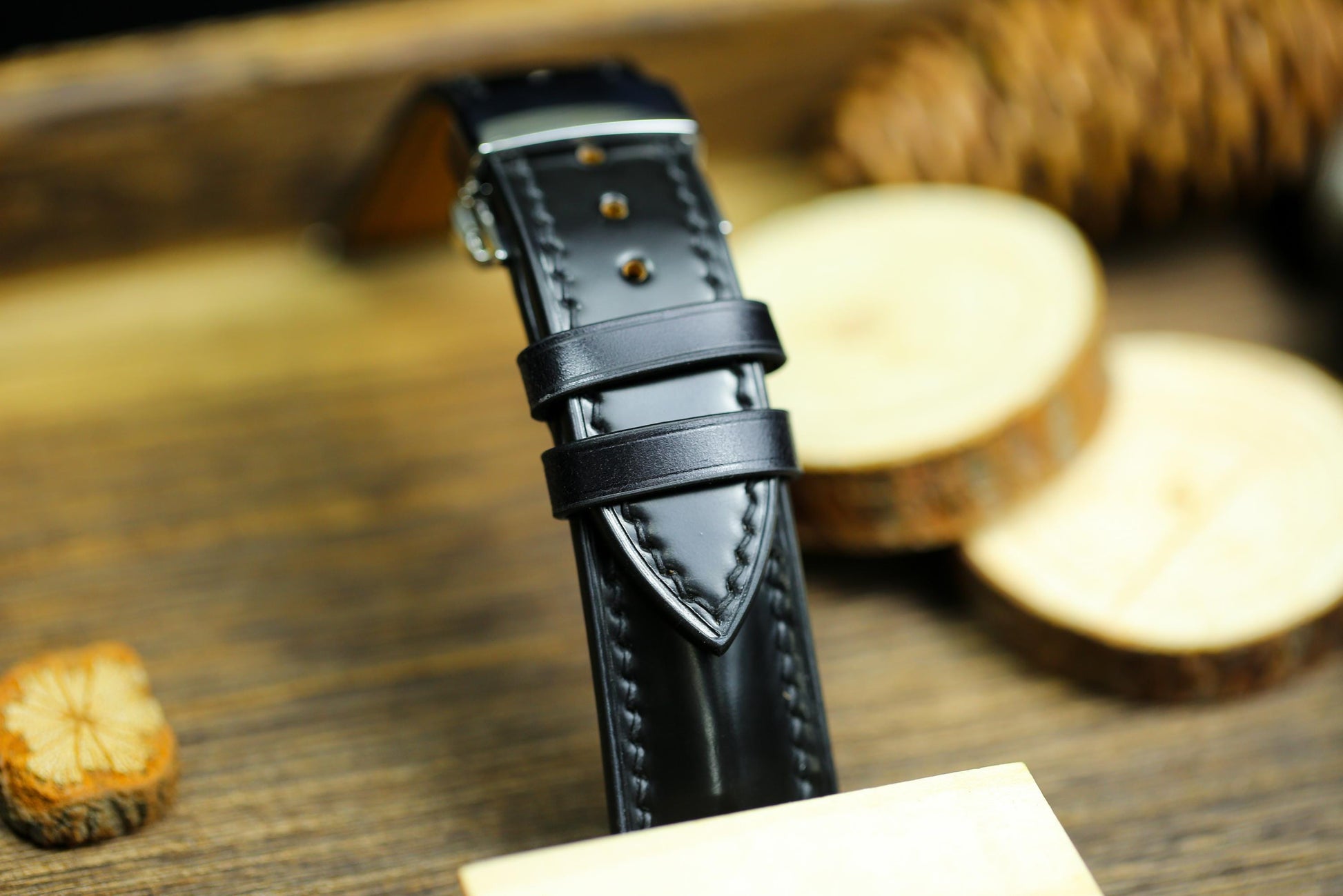 Black Shell Cordovan Leather Watch Strap 24mm 22mm 21mm 20mm Leather Watch Band Deployant Clasp Shell Cordovan Leather 18mm 16mm 14mm