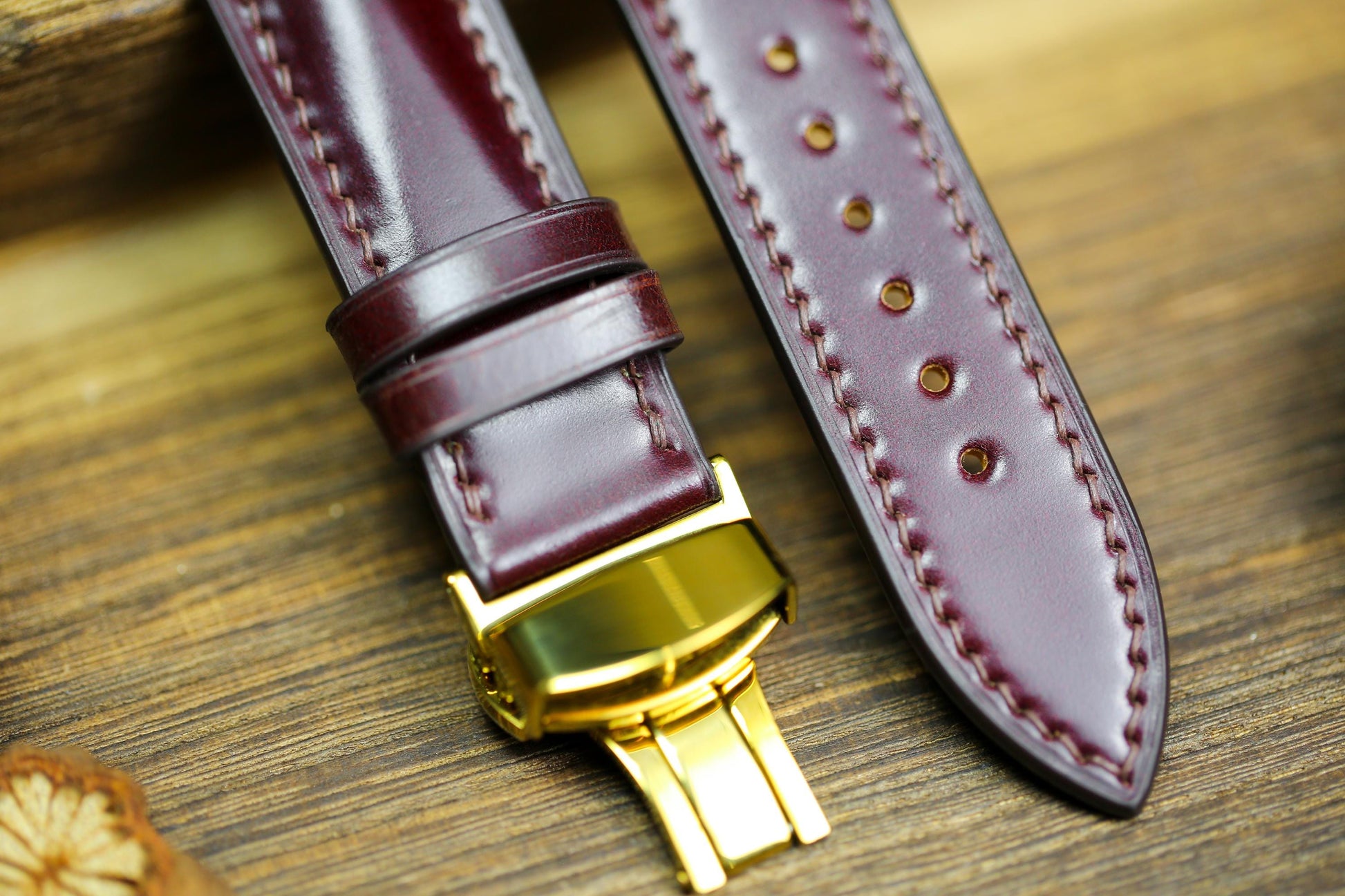 Cherry Red Brown Shell Cordovan Leather Oxblood Watch Strap 24mm 22mm 21mm 20mm Strap Deployant Clasp Leather 18mm 16mm 14mm Watch Band