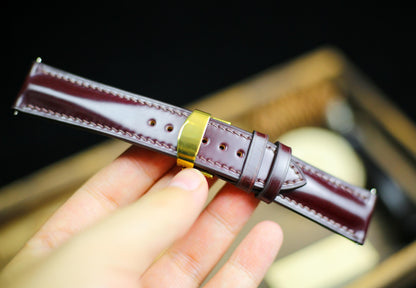 Cherry Red Brown Shell Cordovan Leather Oxblood Watch Strap 24mm 22mm 21mm 20mm Strap Deployant Clasp Leather 18mm 16mm 14mm Watch Band