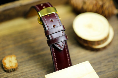 Cognac Oxblood Shell Cordovan Leather Cherry Red Watch Strap 24mm 22mm 21mm 20mm Strap Deployant Clasp Leather 18mm 16mm 14mm Watch Band