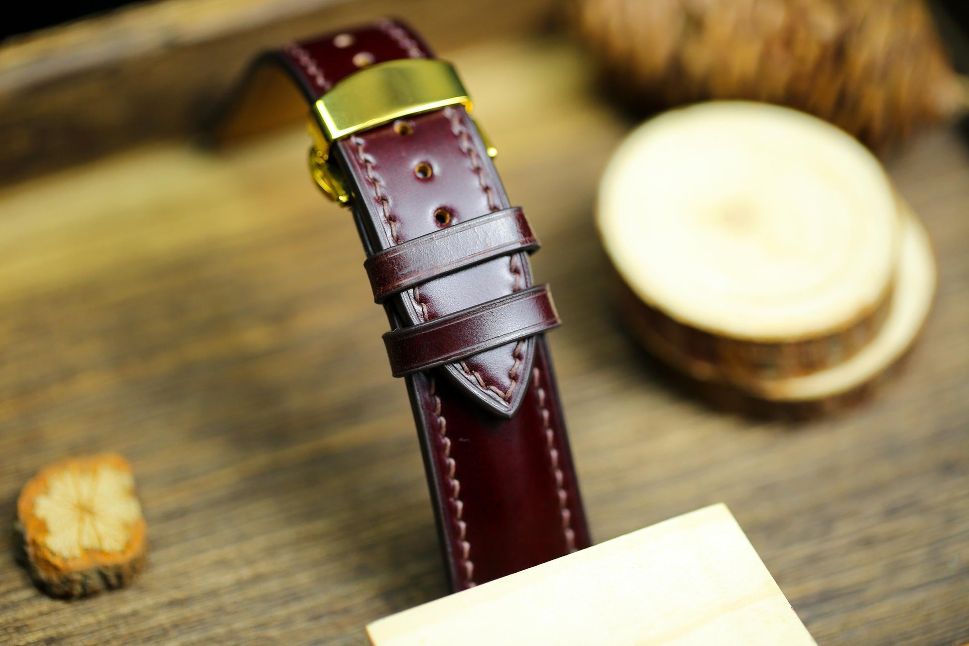 Cherry Red Brown Shell Cordovan Leather Oxblood Watch Strap 24mm 22mm 21mm 20mm Strap Deployant Clasp Leather 18mm 16mm 14mm Watch Band