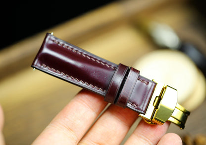 Cognac Oxblood Shell Cordovan Leather Cherry Red Watch Strap 24mm 22mm 21mm 20mm Strap Deployant Clasp Leather 18mm 16mm 14mm Watch Band