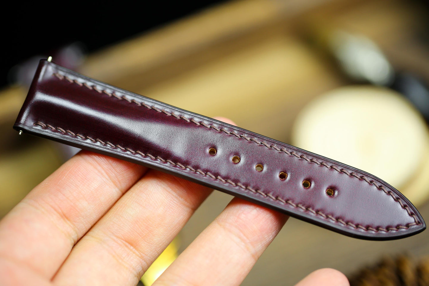 Cognac Oxblood Shell Cordovan Leather Cherry Red Watch Strap 24mm 22mm 21mm 20mm Strap Deployant Clasp Leather 18mm 16mm 14mm Watch Band