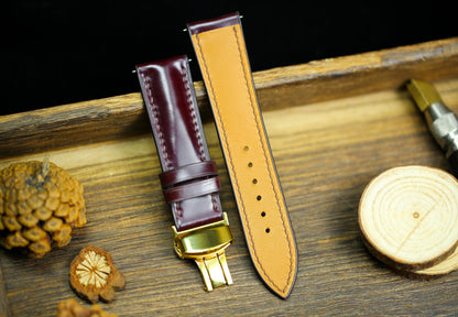 Cognac Oxblood Shell Cordovan Leather Cherry Red Watch Strap 24mm 22mm 21mm 20mm Strap Deployant Clasp Leather 18mm 16mm 14mm Watch Band