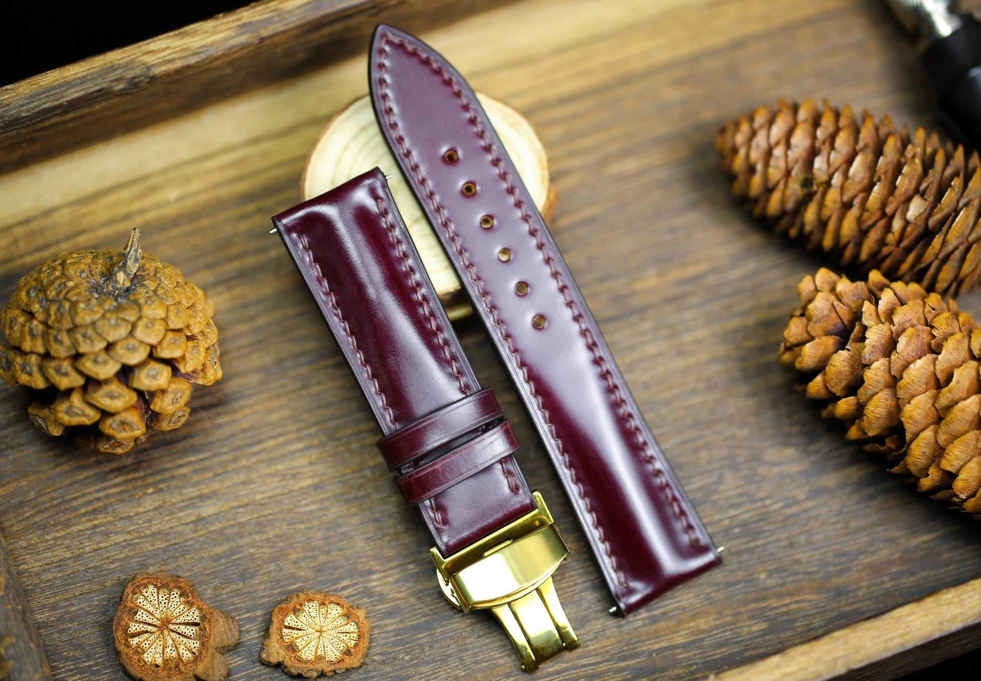 Cherry Red Brown Shell Cordovan Leather Oxblood Watch Strap 24mm 22mm 21mm 20mm Strap Deployant Clasp Leather 18mm 16mm 14mm Watch Band