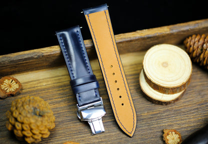 Navy Shell Cordovan Dark Blue Leather Watch Strap 24mm 22mm 21mm 20mm Strap Deployant Clasp Shell Cordovan Leather 18mm 16mm 14mm Watch Band