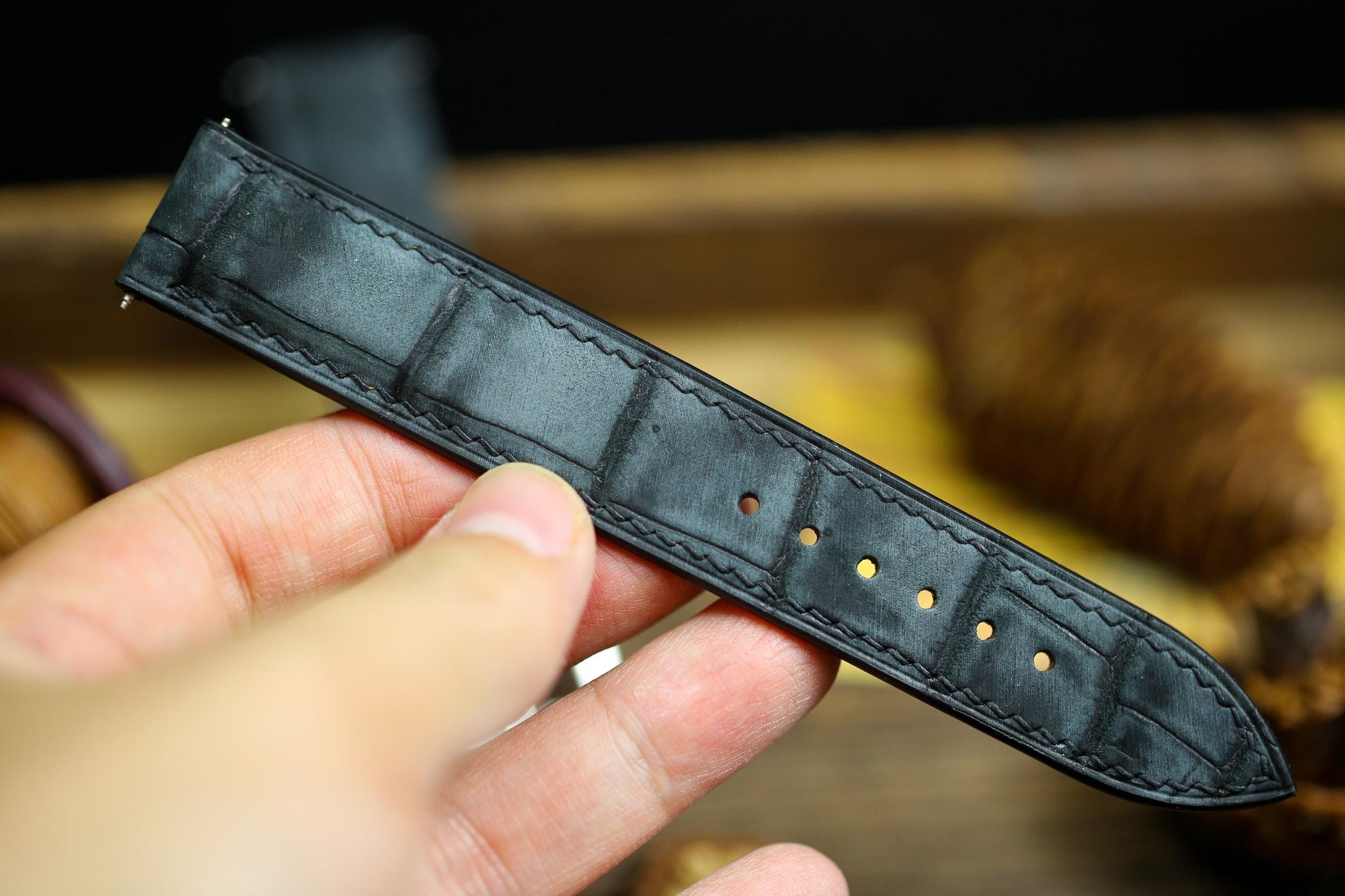 Waxy Black Alligator Leather Watch Strap 24mm 22mm 21mm 20mm Waxy Leather Watch Band Deployant Clasp Grey Alligator Leather 18mm 16mm 14mm