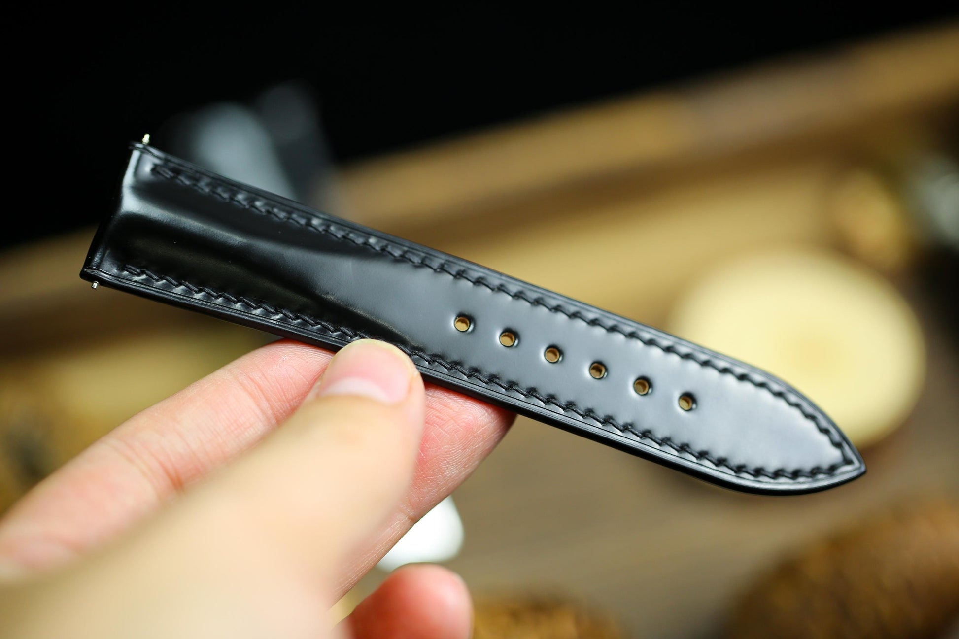 Black Shell Cordovan Leather Watch Strap 24mm 22mm 21mm 20mm Leather Watch Band Deployant Clasp Shell Cordovan Leather 18mm 16mm 14mm