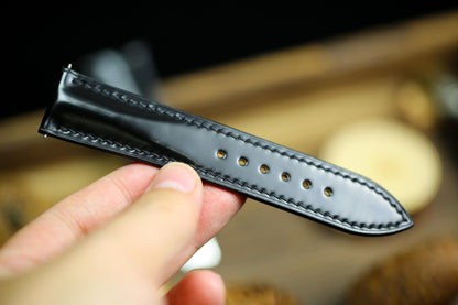 Black Shell Cordovan Leather Watch Strap 24mm 22mm 21mm 20mm Shining Leather Band Deployant Clasp Shell Cordovan Leather 18mm 16mm 14mm