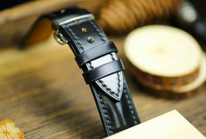 Black Shell Cordovan Leather Watch Strap 24mm 22mm 21mm 20mm Shining Leather Band Deployant Clasp Shell Cordovan Leather 18mm 16mm 14mm