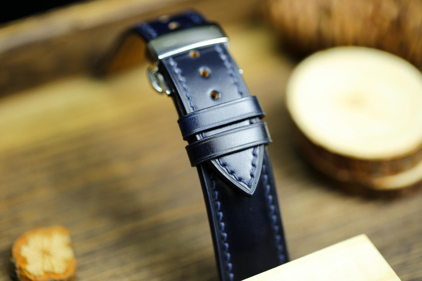 Navy Shell Cordovan Dark Blue Leather Watch Strap 24mm 22mm 21mm 20mm Strap Deployant Clasp Shell Cordovan Leather 18mm 16mm 14mm Watch Band