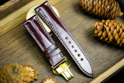 Cognac Oxblood Shell Cordovan Leather Cherry Red Watch Strap 24mm 22mm 21mm 20mm Strap Deployant Clasp Leather 18mm 16mm 14mm Watch Band
