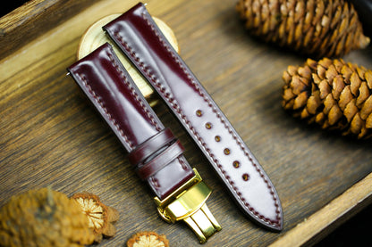 Cherry Red Brown Shell Cordovan Leather Oxblood Watch Strap 24mm 22mm 21mm 20mm Strap Deployant Clasp Leather 18mm 16mm 14mm Watch Band