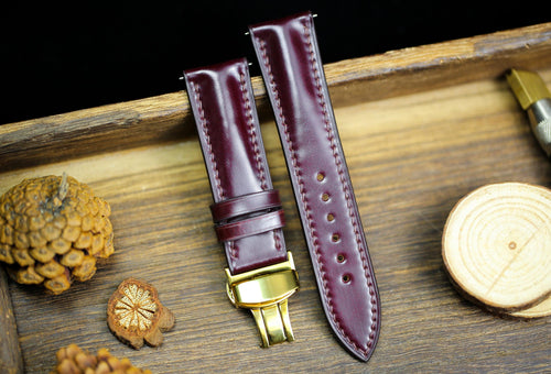 Cognac Oxblood Shell Cordovan Leather Cherry Red Watch Strap 24mm 22mm 21mm 20mm Strap Deployant Clasp Leather 18mm 16mm 14mm Watch Band