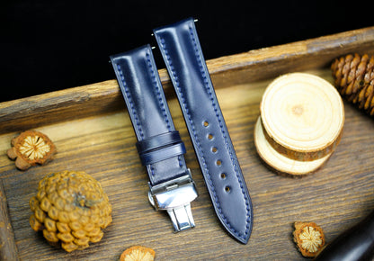 Navy Shell Cordovan Dark Blue Leather Watch Strap 24mm 22mm 21mm 20mm Strap Deployant Clasp Shell Cordovan Leather 18mm 16mm 14mm Watch Band