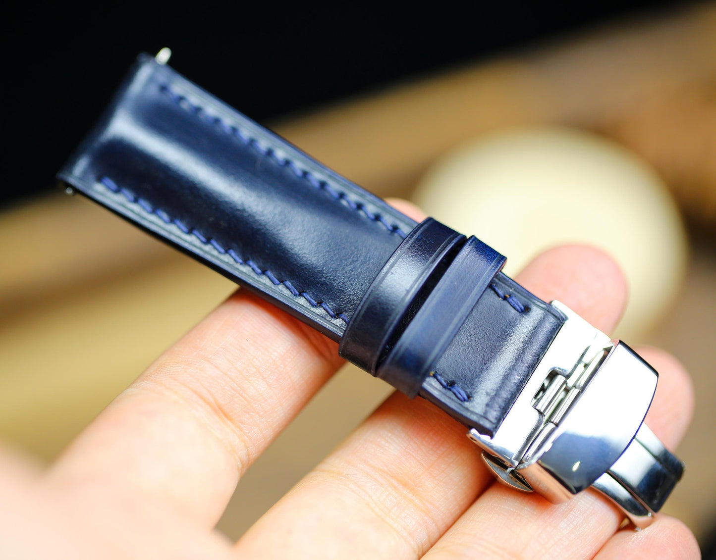 Navy Shell Cordovan Dark Blue Leather Watch Strap 24mm 22mm 21mm 20mm Strap Deployant Clasp Shell Cordovan Leather 18mm 16mm 14mm Watch Band