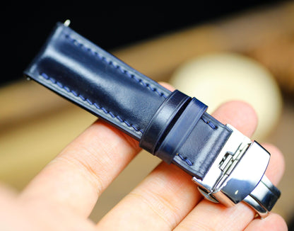 Navy Shell Cordovan Dark Blue Leather Watch Strap 24mm 22mm 21mm 20mm Strap Deployant Clasp Shell Cordovan Leather 18mm 16mm 14mm Watch Band