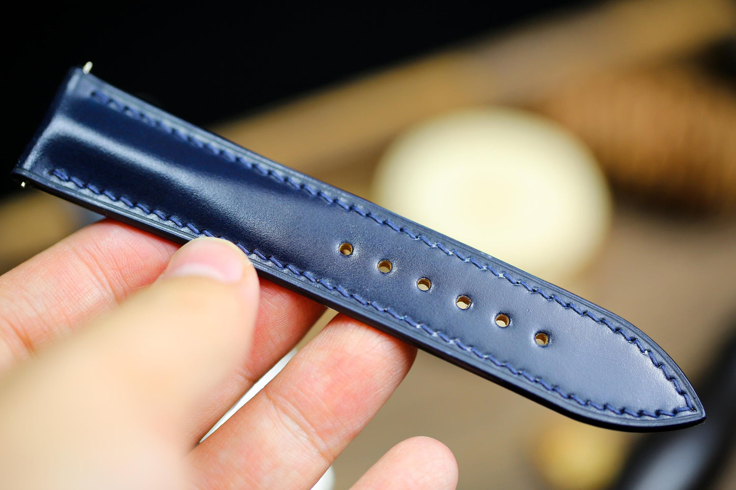 Navy Shell Cordovan Dark Blue Leather Watch Strap 24mm 22mm 21mm 20mm Strap Deployant Clasp Shell Cordovan Leather 18mm 16mm 14mm Watch Band