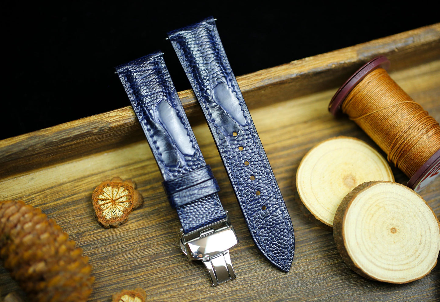 Dark Navy Blue Ostrich Foot Leather Watch Strap 24mm 22mm 21mm 20mm Leather Watch Band Deployant Clasp Ostrich Leg Leather 18mm 16mm 14mm