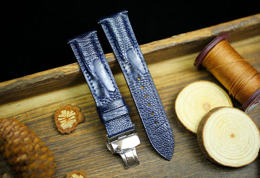 Dark Navy Blue Ostrich Foot Leather Watch Strap 24mm 22mm 21mm 20mm Leather Watch Band Deployant Clasp Ostrich Leg Leather 18mm 16mm 14mm