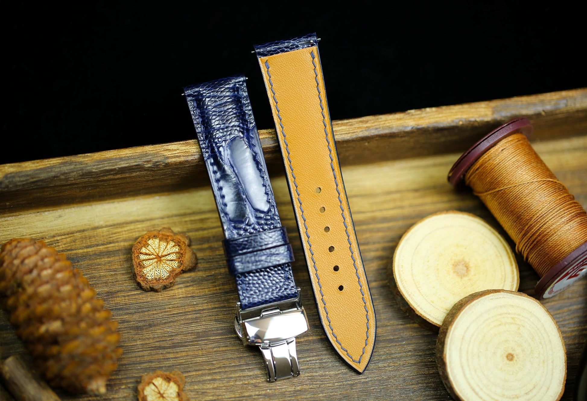 Dark Navy Blue Ostrich Foot Leather Watch Strap 24mm 22mm 21mm 20mm Leather Watch Band Deployant Clasp Ostrich Leg Leather 18mm 16mm 14mm