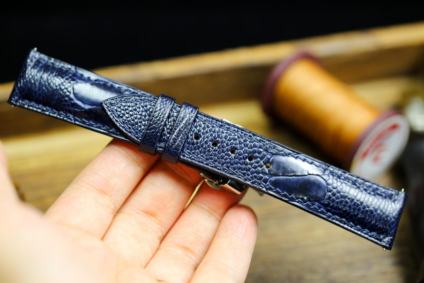 Dark Navy Blue Ostrich Foot Leather Watch Strap 24mm 22mm 21mm 20mm Leather Watch Band Deployant Clasp Ostrich Leg Leather 18mm 16mm 14mm